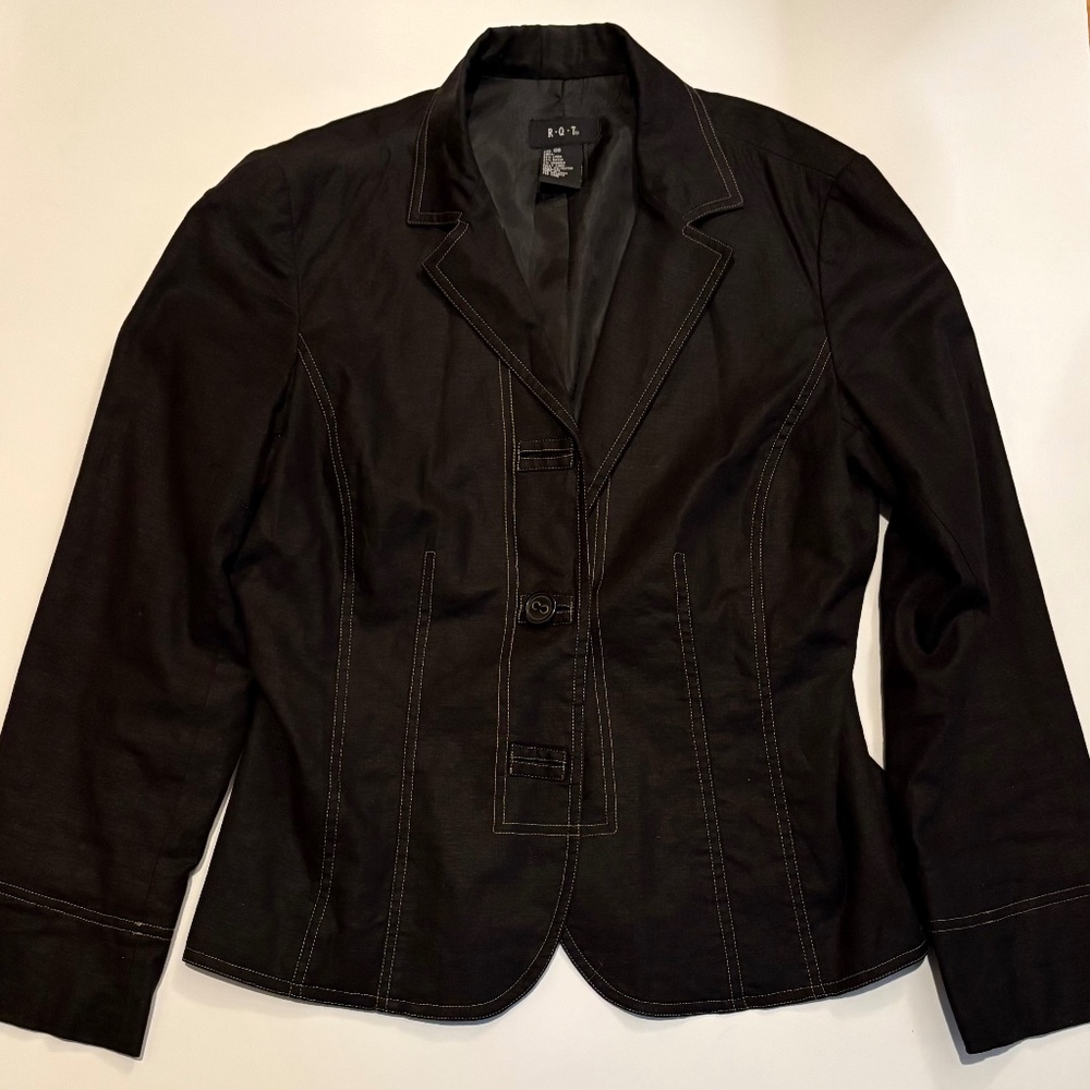 Black linen contrast stitching blazer